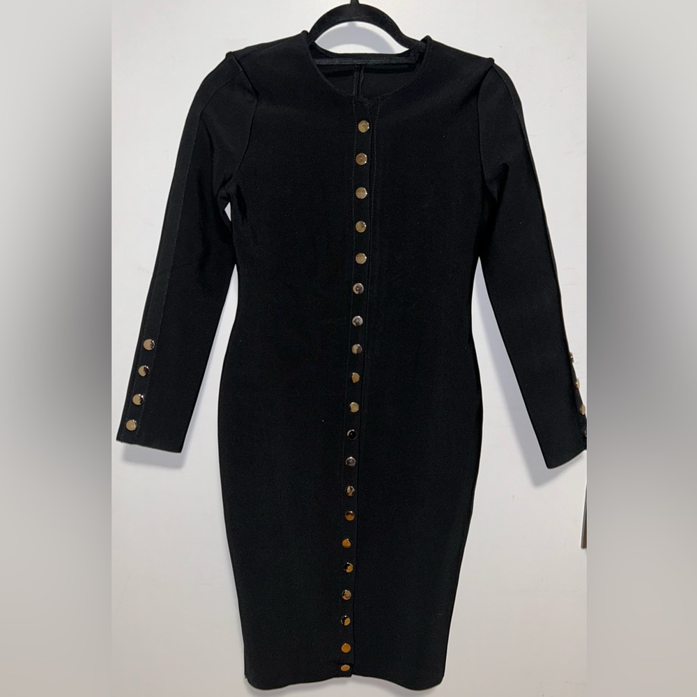 Black Button Down Body Con Dress SIZE L Runs Small
